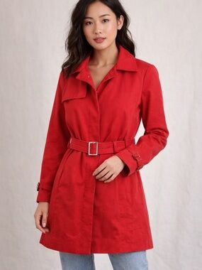 Red Belted Trench Coat Women’s Small 9AR Japan Lightweight Classic Jacket